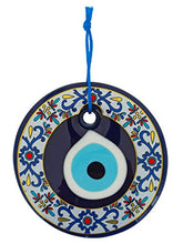 Load image into Gallery viewer, Erbulus Glass Blue Evil Eye Wall Hanging Colorful Floral Design Ornament – Turkish Nazar Bead - Home Protection Charm - Wall Art Amulet in a Box

