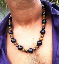 Load image into Gallery viewer, Mens Beaded Necklace - Tiger Eye Necklace - Black Onyx Necklace - EMF Protection Necklace - Anti Depression

