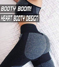Load image into Gallery viewer, KIWI RATA Women's High Waist Active Seamless Compression Fitness Leggings Running Workout Slim Butt Lift Yoga Pants (#1 Heart Booty Black, Medium)
