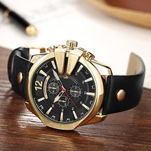Load image into Gallery viewer, Men Watches Luxury Date Gold Male Fashion Leather Strap Outdoor Casual Sport Wristwatch with Big Dial (Gold Black)
