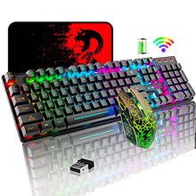 Load image into Gallery viewer, Wireless Gaming Keyboard and Mouse,Rechargeable Rainbow Backlit Keyboard Mouse with 3800mAh Battery,Mechanical Feel Gaming Keyboard,7 Color Gaming Mute Mouse,Gaming Mouse Pad for PC Gamers(Black)
