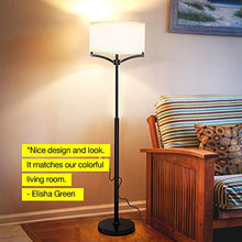 Load image into Gallery viewer, Brightech Elijah Modern Floor Lamp for Bedrooms – Mid Century Free Standing Light for Living Room or Office Bright Lighting — Tall Reading Indoor Pole Lamp with Drum Shade - With LED Bulb - Black
