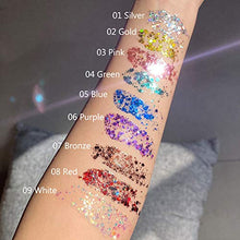 Load image into Gallery viewer, GL-Turelifes Mermaid Sequins Chunky Glitter Liquid Eyeshadow Glitter Body Gel Festival Glitter Cosmetic Face Hair Nails Makeup Long Lasting Sparkling 30g (09# White)
