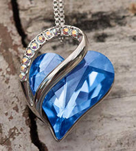 Load image into Gallery viewer, Leafael Infinity Love Heart Pendant Necklace Light Sapphire Blue March December Birthstone Crystal Jewelry Gifts for Women, Silver-tone, 18"+2"
