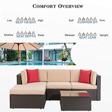 Load image into Gallery viewer, Shintenchi 5 Pieces Patio Furniture Sets Outdoor All-Weather Sectional Patio Sofa Set PE Rattan Manual Weaving Wicker Patio Conversation Set with Glass Table&amp;Ottoman Cushion and Red Pillows (Brown)
