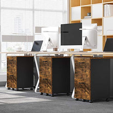 Load image into Gallery viewer, VASAGLE File Cabinet, with 2 Drawers, Mobile Filing Cabinet with Wheels, for A4, Letter Sized Documents, Hanging File Folders, Rustic Brown and Black UOFC040B01
