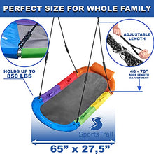 Load image into Gallery viewer, Tree Swing Saucer Swing for Kids Outdoor – Oval (65’’ x 27.5’’) for Tree – Hanging Swing with Steel Frame, Frictionless Swivel, Carabiners, Nylon Ropes, Handles &amp; Thick Padding by SportsTrail
