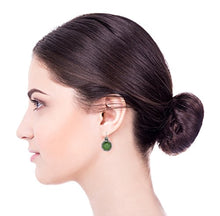 Load image into Gallery viewer, Stera Jewelry Antique Style Round Green Aventurine Earrings with Ornate Floral Design &amp; Secure Backs
