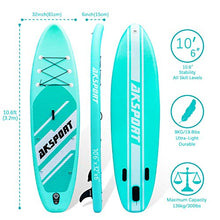 Load image into Gallery viewer, AKSPORT 10'6"×32"×6" Inflatable Stand Up Paddle Board with Premium Non-Slip Deck,Travel Backpack,Adjustable Paddle,Pump,Leash for Youth &amp; Adult Ultra-Light Surfing SUP Boards
