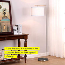 Load image into Gallery viewer, Brightech Montage Modern - Floor Lamp for Living Room Lighting - Bedroom &amp; Nursery Standing Accent Lamp - Mid Century, 5' Tall Pole Light Overhangs Reading - with LED Bulb - Satin Nickel
