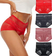 Load image into Gallery viewer, YINLANG Women's Lace Underwear High Waisted Sexy Boy Short Panties Hipster Briefs 4 Pack
