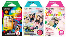 Load image into Gallery viewer, Fujifilm Instax Mini Instant Film Rainbow &amp; Staind Glass &amp; Candy Pop Film -10 Sheets X 3 Assort Value Set(with Values Japan Original Discription of Goods)
