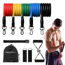 Load image into Gallery viewer, DMYCO Resistance Bands Set - Stackable Exercise Bands Up to 150 Lbs with Door Anchor, Handles, Waterproof Carry Bag and Legs Ankle Straps for Resistance Training, Physical Therapy, Home Workouts
