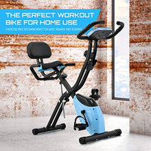 Load image into Gallery viewer, Folding Exercise Bike with 10-Level Adjustable Magnetic Resistance | Upright and Recumbent Foldable Stationary Bike is the Perfect Workout Bike for Home Use for Men, Women, and Seniors (Black/Blue)
