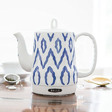 Load image into Gallery viewer, BELLA 1.2 Liter Electric Ceramic Tea Kettle with Detachable Base &amp; Boil Dry Protection, Blue Aztec, Electric Tea Kettle with Automatic Shut Off &amp; Detachable Swivel Base (13724)
