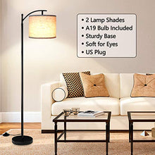 Load image into Gallery viewer, Rottogoon Floor Lamp for Living Room, LED Standing Lamp with 2 Lamp Shades Tall Industrial Arc Floor Lamp Reading for Bedroom, Office, Study Room (9W LED Bulb, Beige &amp; Gray Shades Included)
