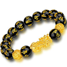 Load image into Gallery viewer, Feng Shui Black Obsidian Wealth Bracelet，Vietnamese Sagin Pixiu Character for Protection Can Bring Luck and Prosperity，Suitable for Any Occasion,Unisex(Single Pixiu A)
