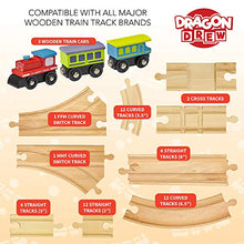 Load image into Gallery viewer, Dragon Drew Wooden Train Tracks - 55 Piece - Compatible with Brio, Thomas, Chuggington and All Major Brands – Accessories and Expansion Kit Includes 52 Tracks and 3 Cute Cars
