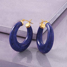 Load image into Gallery viewer, Ross-Simons Lapis Hoop Earrings 14kt Yellow Gold
