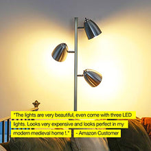 Load image into Gallery viewer, Brightech Jacob - LED Reading and Floor Lamp for Living Rooms &amp; Bedrooms - Classy, Mid Century Modern Adjustable 3 Light Tree - Standing Tall Pole Lamp with 3 LED Bulbs - Satin Nickel
