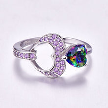 Load image into Gallery viewer, Veunora Ladies' 925 Sterling Silver Created 6x6mm Heart Cut Rainbow Topaz Filled Gift Ring Size 8
