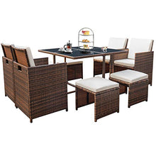 Load image into Gallery viewer, Devoko 9 Pieces Patio Dining Sets Outdoor Space Saving Rattan Chairs with Glass Table Patio Furniture Sets Cushioned Seating and Back Sectional Conversation Set (Beige)
