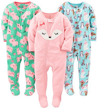 Load image into Gallery viewer, Simple Joys by Carter's Baby Girls' Loose-Fit Flame Resistant Fleece Footed Pajamas, Pack of 3, Polar Bear/Pig/Fox, 18 Months
