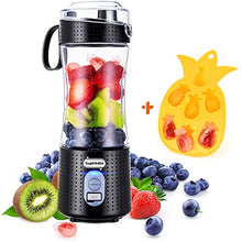 Load image into Gallery viewer, Supkitdin Portable Blender, Personal Mixer Fruit Rechargeable with USB, Mini Blender for Smoothie, Fruit Juice, Milk Shakes, 380ml, Six 3D Blades for Great Mixing (Black)
