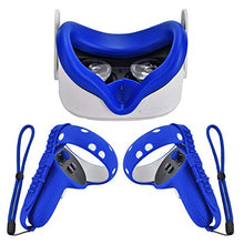 Load image into Gallery viewer, Silicone Controller Grip Cover for Oculus Quest 2 with Face Cover Combo, VR Headset Accessories Sweatproof Anti Collision (Blue)
