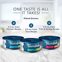 Load image into Gallery viewer, Blue Buffalo Tastefuls Natural Flaked Wet Cat Food Variety Pack, Tuna, Chicken and Fish &amp; Shrimp Entrées in Gravy 5.5-oz Cans (12 Count - 4 of Each)
