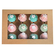 Load image into Gallery viewer, [20-Packs] Brown Cupcake Boxes 12 Holders,ONE MORE Cake Carrier Food Grade Kraft Pop-up Bakery Boxes 13.8 x 9.5 x 4inch with Inserts and PVC Windows Fits 12 Cavity Cupcake or Muffins Pack of 20
