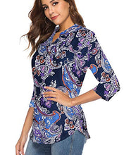 Load image into Gallery viewer, CEASIKERY Women's 3/4 Sleeve Floral V Neck Tops Casual Tunic Blouse Loose Shirt 008

