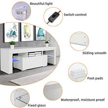 Load image into Gallery viewer, Bonnlo White TV Stand with LED Light Modern 51 Inch TV Stand TV Cabinet with Storage, Drawer and Shelves for Living Room Bedroom Furniture
