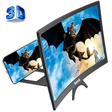 Load image into Gallery viewer, 12'' 3D Curve Screen Magnifier for Cell Phone, HD Amplifier Projector Magnifing Screen Enlarger for Movies, Videos, and Gaming with Foldable Stand Compatible with All Smartphones (Black, 12 inch)
