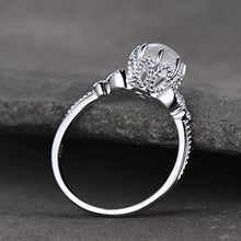Load image into Gallery viewer, Moonstone Ring Art Deco Engagement Ring Vintage Floral Ring CZ Man Made Diamond Wedding Band Leaf Ring 925 Sterling Silver White Gold Plated
