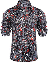Load image into Gallery viewer, Daupanzees Mens Long Sleeve Fashion Pop Style Design Print Dress Shirt Black
