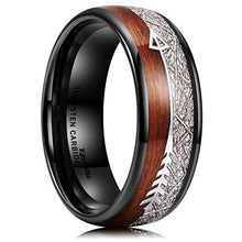 Load image into Gallery viewer, King Will Nature Men's 8mm Tungsten Carbide Ring with Wood &amp; Silver Wire &amp; Arrow Inlay Wedding Rings Dome Edge Comfort Fit 10
