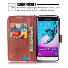 Load image into Gallery viewer, JanCalm Galaxy J3 (2016) Case, Galaxy Amp Prime Case, Galaxy Express Prime Case, Galaxy Sol Case, [Wrist Strap] Premium PU Leather [Multi Card/Cash Slots] Stand Flip Cover with Pen (Brown)
