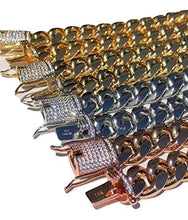 Load image into Gallery viewer, Men's Miami Cuban Bracelet - Iced Out Diamond Clasp - Iced Out Men's Heavy Cuban Link - 14k 18k Yellow Or Rose Gold Over Stainless Steel - Never Changes Color (7.5, 10mm - 14k White)
