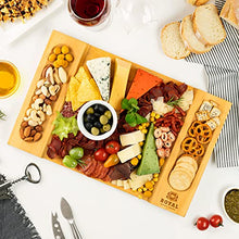 Load image into Gallery viewer, Unique Bamboo Cheese Board, Charcuterie Platter and Serving Tray for Wine, Crackers, Brie and Meat. Large and Thick Natural Wooden Server - Fancy House Warming Gift &amp; Perfect Choice for Gourmets
