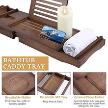 Load image into Gallery viewer, Bathtub Caddy Tray Bamboo Bathroom Organizer Expandable for Luxury Bath with Book Tablet Stand Wine Glass Candle Phone Holder Soap Dish Non-Slip Extending Sides Expands Up to 43 inch
