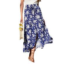 Load image into Gallery viewer, Women Summer Casual Loose Fit Vintage High Waist Printing Floral Maxi Skirt (Blue,XL)
