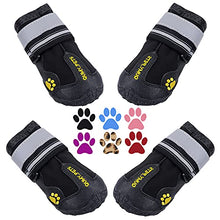Load image into Gallery viewer, QUMY Dog Boots Waterproof Shoes for Large Dogs with Reflective Straps Rugged Anti-Slip Sole Black 4PCS / Set (Size 7: 2.8''x3.2(W*L) for 63-75 lbs, Black)
