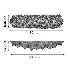 Load image into Gallery viewer, Shan-S Halloween Decorations Set of 4,Halloween Lace Spider Web Table Runner,Round Table Cover,Fireplace Mantle Scarf and Lamp Shades for Festival Ornament Party DIY Haunted House Decoration
