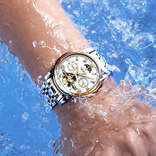 Load image into Gallery viewer, OLEVS White Men's Automatic Mechanical Watches Luxury Dress Waterproof Self Winding Moon Phase Chronograph Stainless Steel Luminous Date Tourbillon Wristwatch for Men
