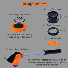 Load image into Gallery viewer, Heavy Duty Furniture Lifter 4 Appliance Roller Sliders with 660 lbs Load Capacity Wheels + Adjustable Height Lifting Tool Lever Suitable for Safe and Easy Moving of Couches Sofas Refrigerators + More
