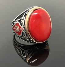 Load image into Gallery viewer, KAR 925K Sterling Silver Red Coral Men's Ring Red Enamelled K62C Special Edition (10)

