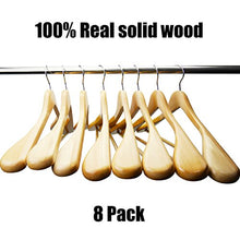 Load image into Gallery viewer, Coat Hanger 8-Pack, MEQUTION Wood Hangers Trouser Hangers Extra Wide Shoulder Wooden Hangers for Heavy Coat, Sweater, Skirt, Suit, Pants, Retro Finish (Natural Finish)
