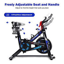 Load image into Gallery viewer, Goplus Indoor Cycling Bike, Adjustable Fitness Exercise Bike with LCD Display, Comfortable Seat Cushion, 5-Position Adjustable Saddle, Stationary Bike for Home and Gym Use (Black + Blue)
