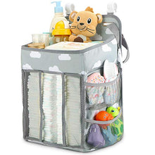 Load image into Gallery viewer, Hanging Diaper Caddy Organizer - Diaper Stacker for Changing Table, Crib, Playard or Wall &amp; Nursery Organization Baby Shower Gifts for Newborn (Gray Cloud)
